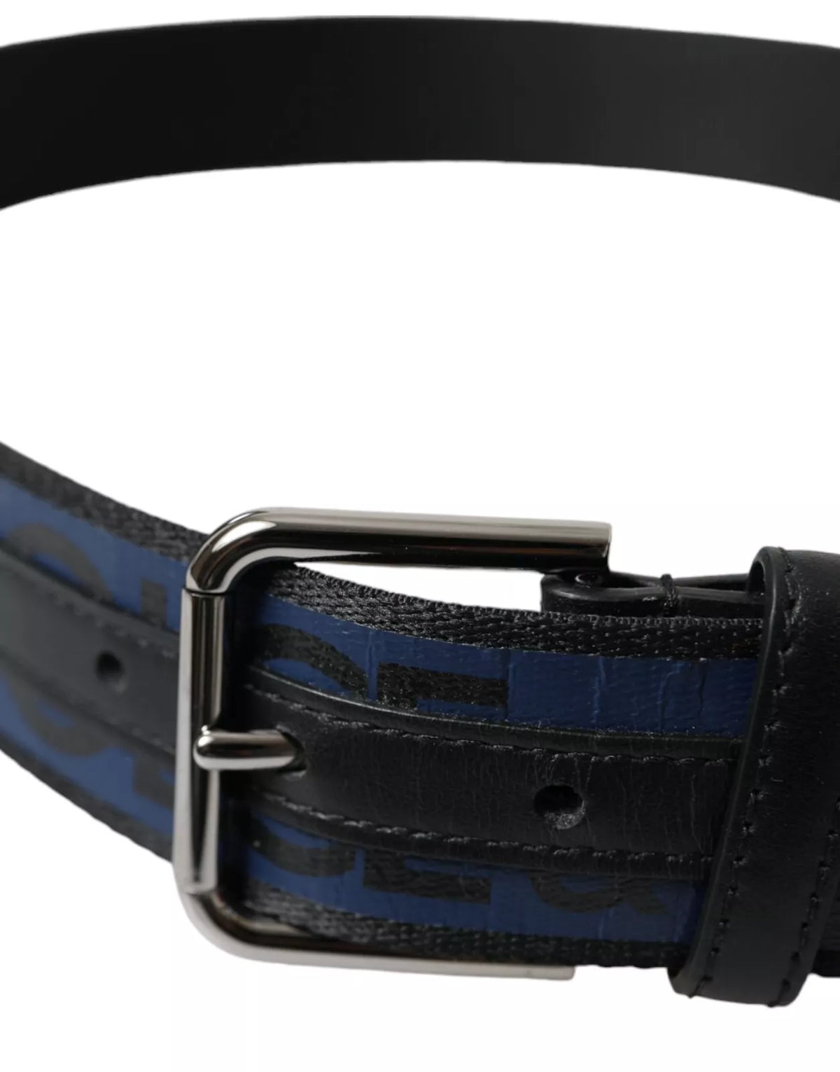 Ceinture Dolce &amp; Gabbana avec boucle en métal argenté et logo bleu et noir