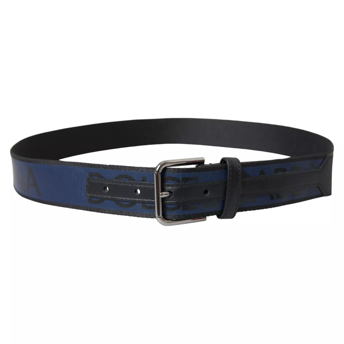 Ceinture Dolce &amp; Gabbana avec boucle en métal argenté et logo bleu et noir