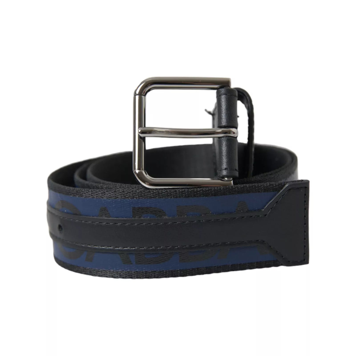 Ceinture Dolce &amp; Gabbana avec boucle en métal argenté et logo bleu et noir