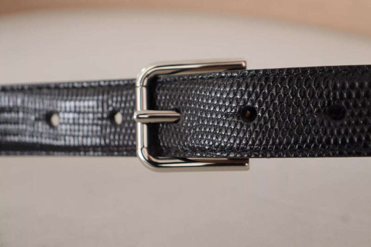 Ceinture Dolce &amp; Gabbana en cuir noir classique avec boucle en métal argenté