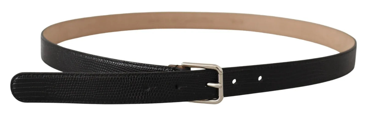 Ceinture Dolce &amp; Gabbana en cuir noir classique avec boucle en métal argenté