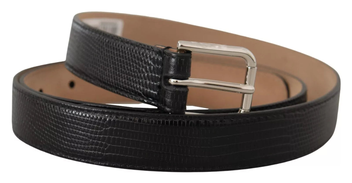 Ceinture Dolce &amp; Gabbana en cuir noir classique avec boucle en métal argenté