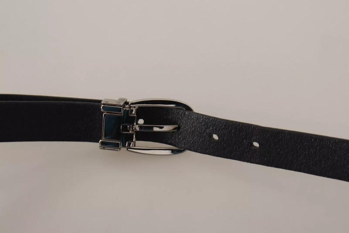 Ceinture Dolce &amp; Gabbana en cuir noir classique avec boucle en métal argenté