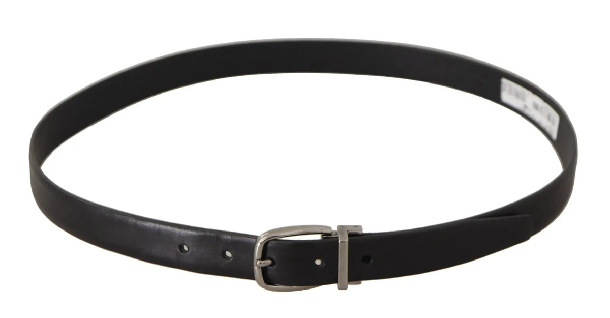 Ceinture Dolce &amp; Gabbana en cuir noir classique avec boucle en métal argenté