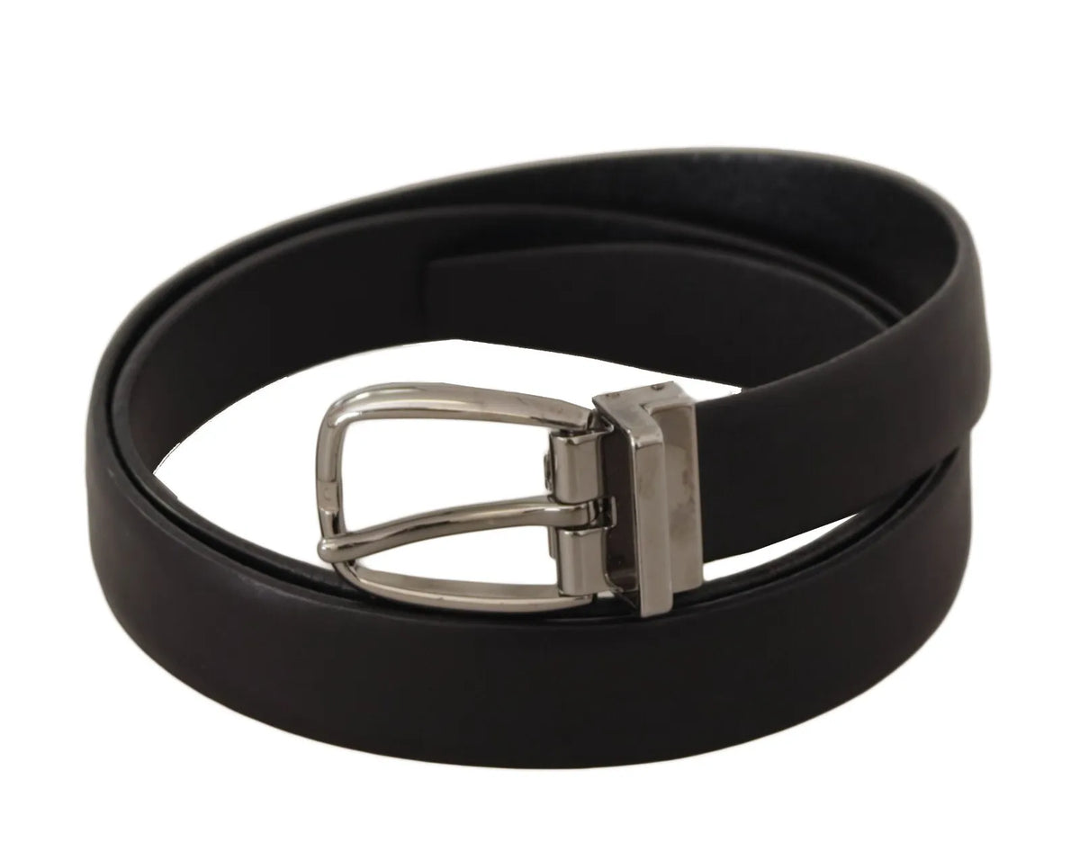 Ceinture Dolce &amp; Gabbana en cuir noir classique avec boucle en métal argenté