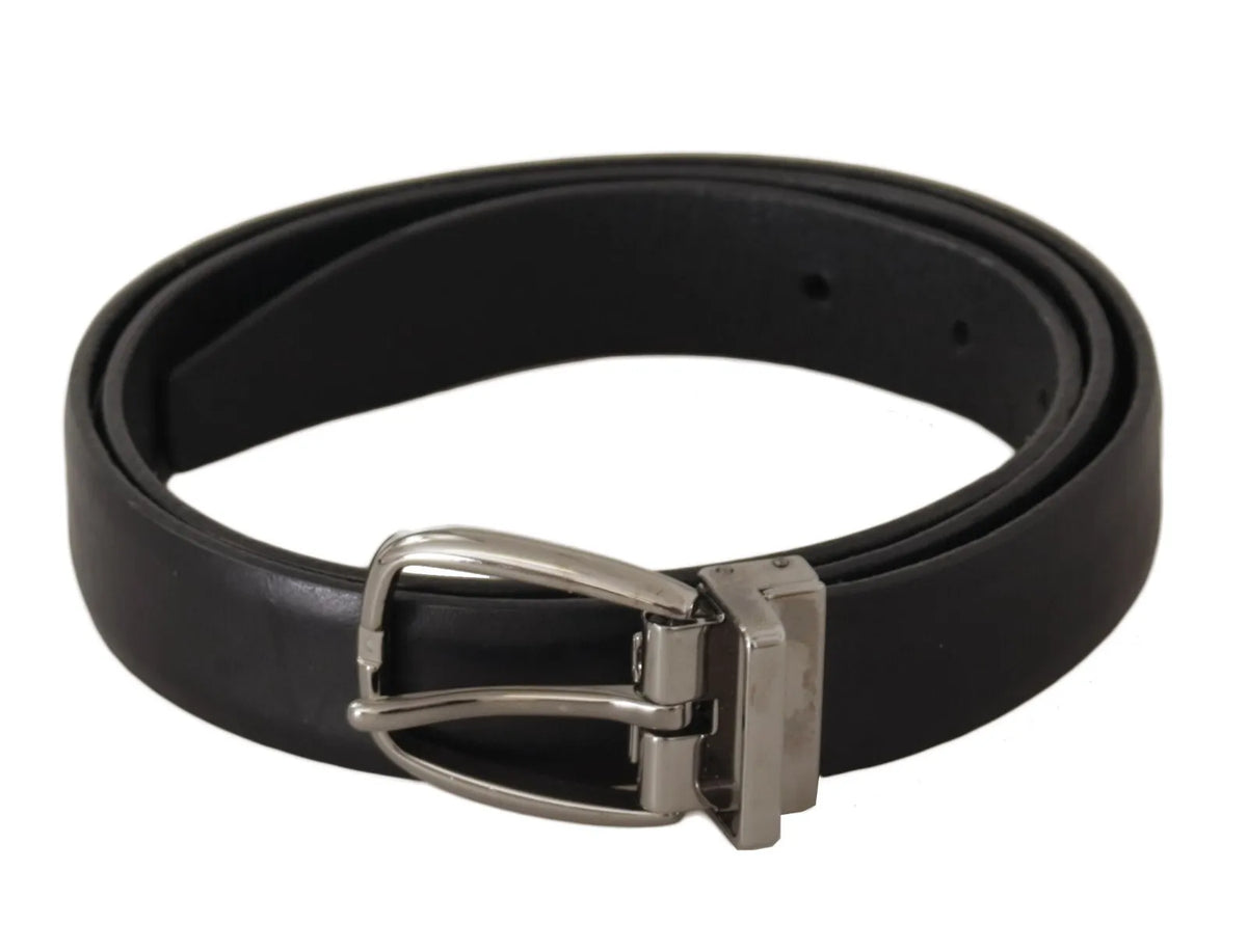 Ceinture Dolce &amp; Gabbana en cuir noir classique avec boucle en métal argenté