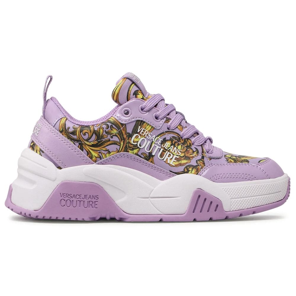 Baskets en cuir de veau violet Versace Jeans