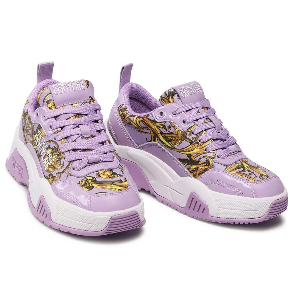 Baskets en cuir de veau violet Versace Jeans