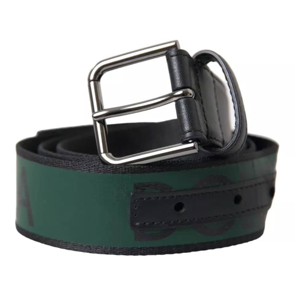 Ceinture Dolce &amp; Gabbana en cuir noir et vert avec boucle en métal argenté