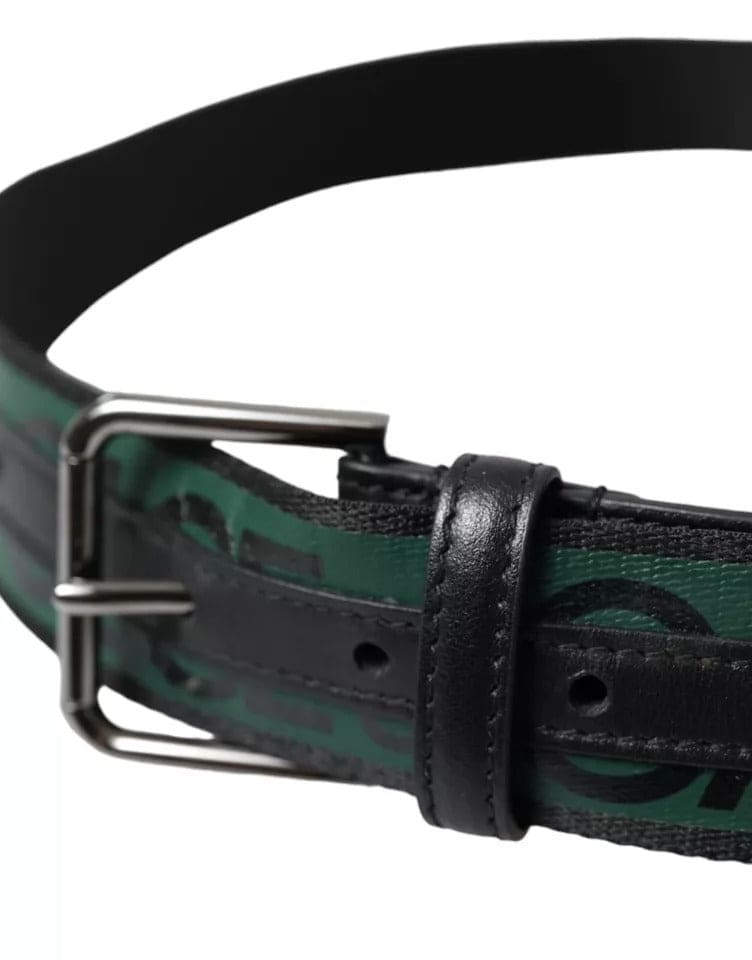 Ceinture Dolce &amp; Gabbana en cuir noir et vert avec boucle en métal argenté