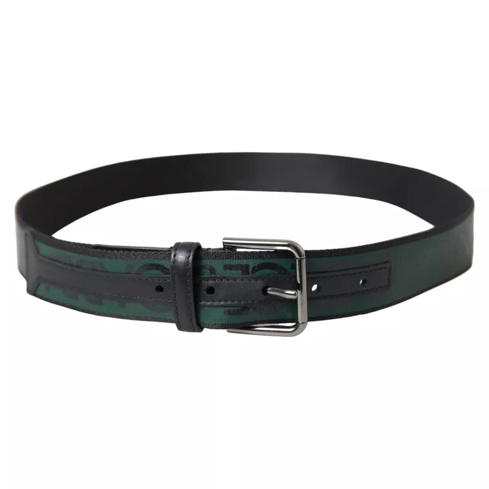 Ceinture Dolce &amp; Gabbana en cuir noir et vert avec boucle en métal argenté