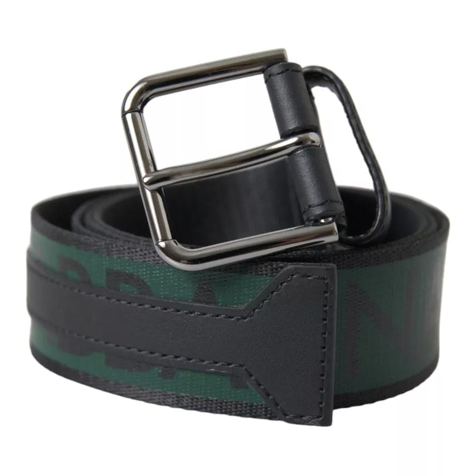 Ceinture Dolce &amp; Gabbana avec boucle en métal argenté et logo noir et vert