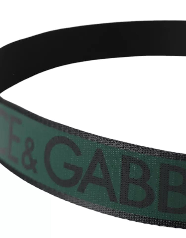 Ceinture Dolce &amp; Gabbana avec boucle en métal argenté et logo noir et vert