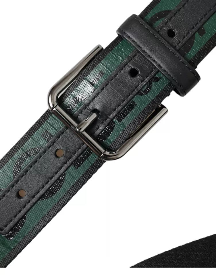 Ceinture Dolce &amp; Gabbana avec boucle en métal argenté et logo noir et vert