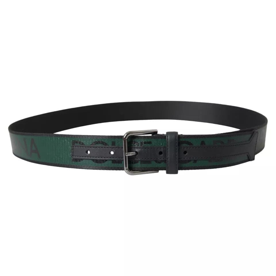 Ceinture Dolce &amp; Gabbana avec boucle en métal argenté et logo noir et vert