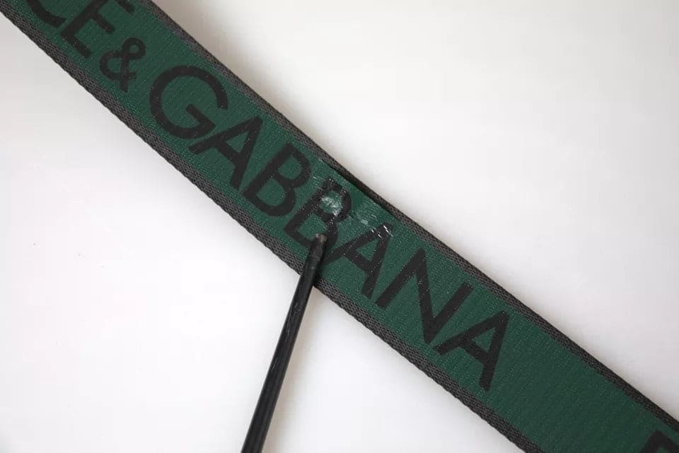 Ceinture Dolce &amp; Gabbana avec boucle en métal argenté et logo noir et vert