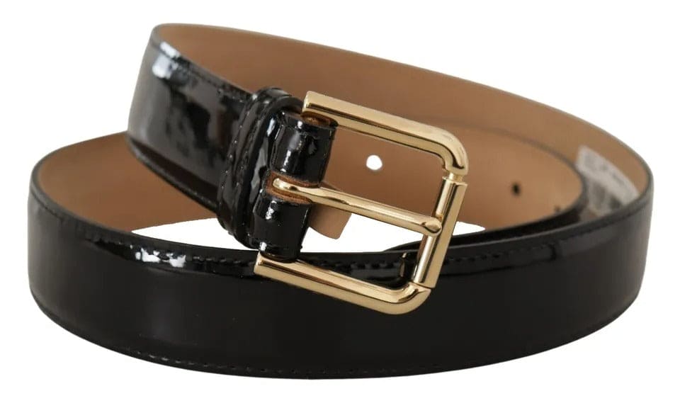 Ceinture Dolce &amp; Gabbana en cuir noir avec boucle gravée du logo en métal doré