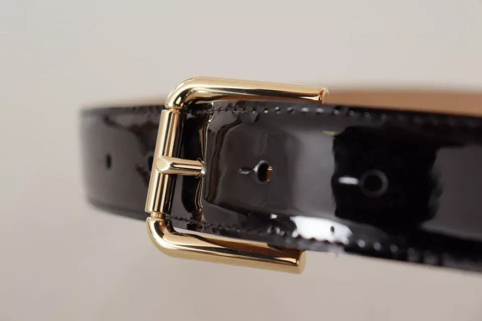 Ceinture Dolce &amp; Gabbana en cuir noir avec boucle gravée du logo en métal doré