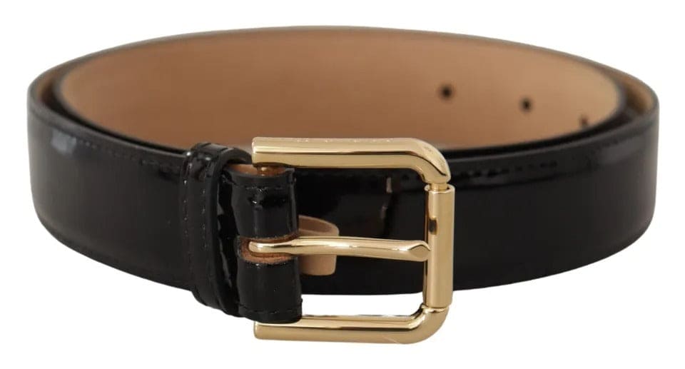 Ceinture Dolce &amp; Gabbana en cuir noir avec boucle gravée du logo en métal doré