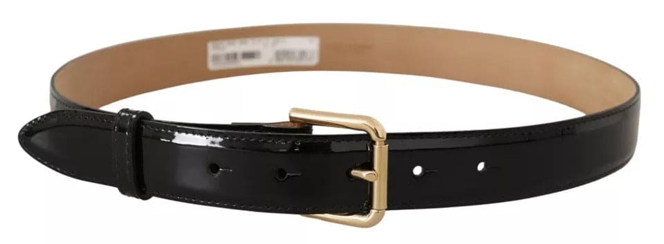 Ceinture Dolce &amp; Gabbana en cuir noir avec boucle gravée du logo en métal doré