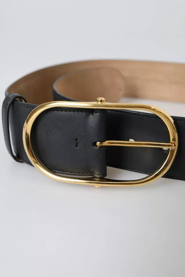 Ceinture en cuir noir avec boucle en métal doré ovale Dolce &amp; Gabbana