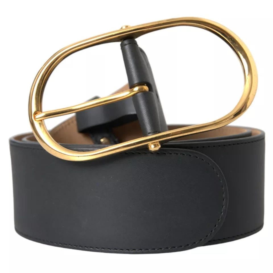 Ceinture en cuir noir avec boucle en métal doré ovale Dolce &amp; Gabbana