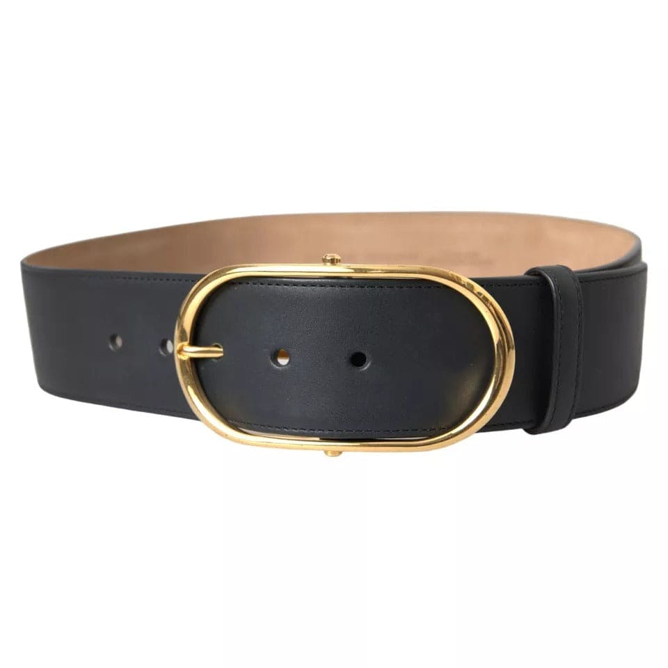 Ceinture en cuir noir avec boucle en métal doré ovale Dolce &amp; Gabbana