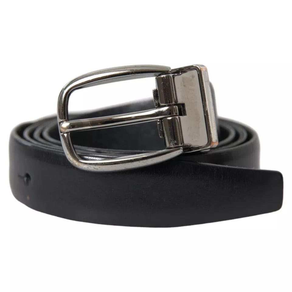 Ceinture Dolce &amp; Gabbana en cuir noir avec boucle en métal argenté pour homme