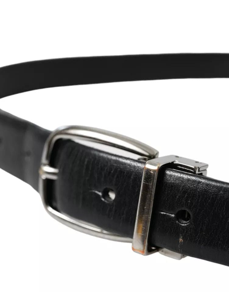 Ceinture Dolce &amp; Gabbana en cuir noir avec boucle en métal argenté pour homme