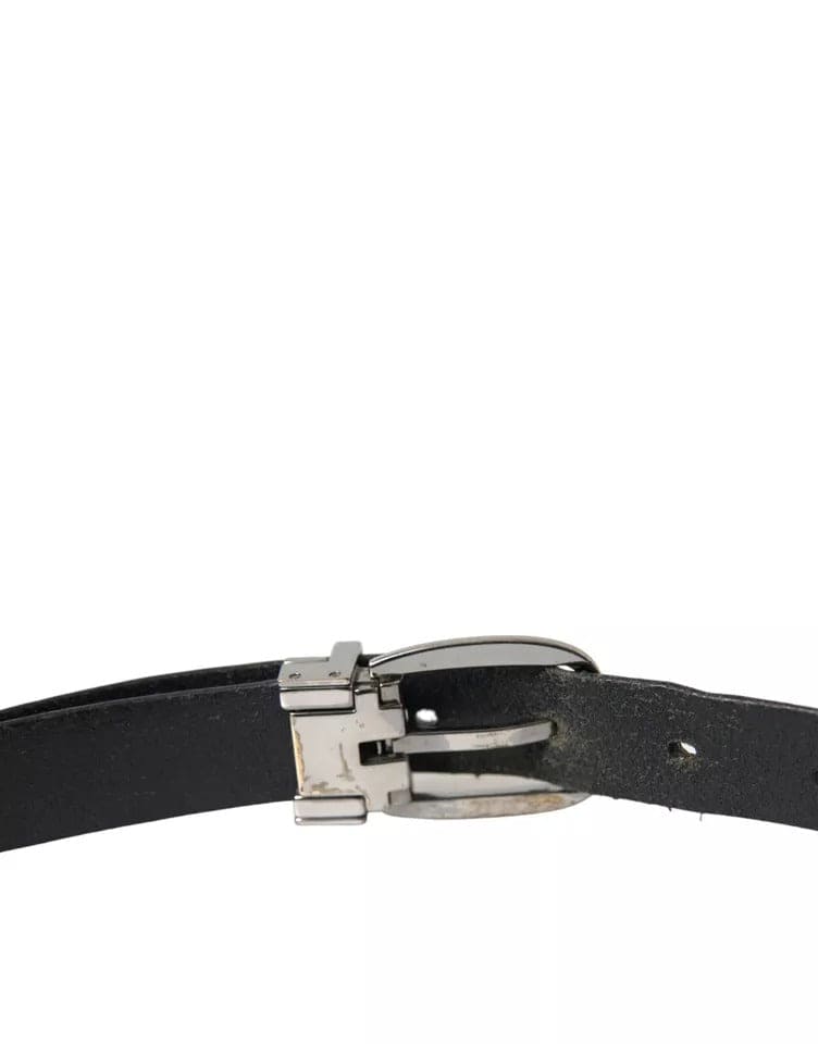 Ceinture Dolce &amp; Gabbana en cuir noir avec boucle en métal argenté pour homme