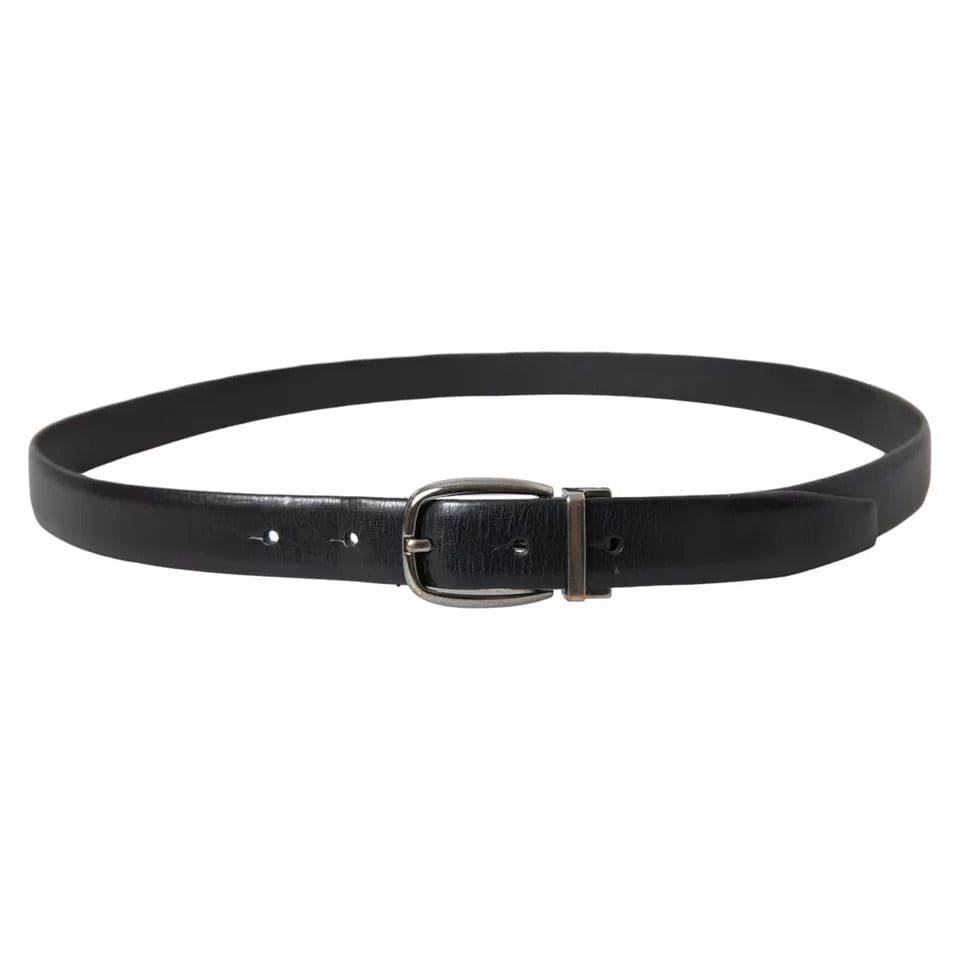 Ceinture Dolce &amp; Gabbana en cuir noir avec boucle en métal argenté pour homme