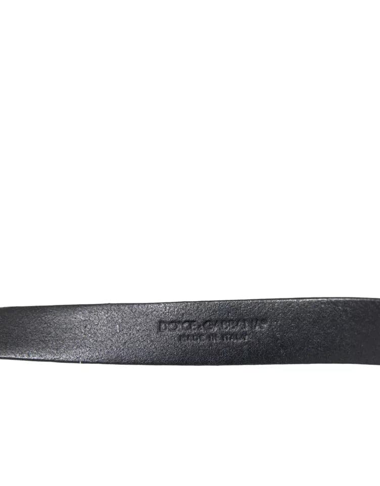 Cinturón de cuero negro con hebilla de metal plateado de Dolce &amp; Gabbana para hombre