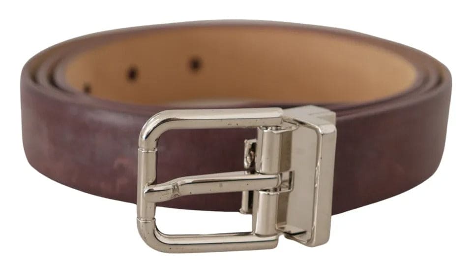 Ceinture Dolce &amp; Gabbana en cuir marron classique avec boucle en métal argenté et logo