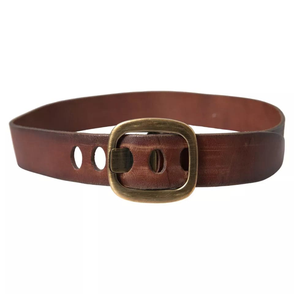 Ceinture Dolce &amp; Gabbana en cuir marron avec boucle en métal doré pour femme