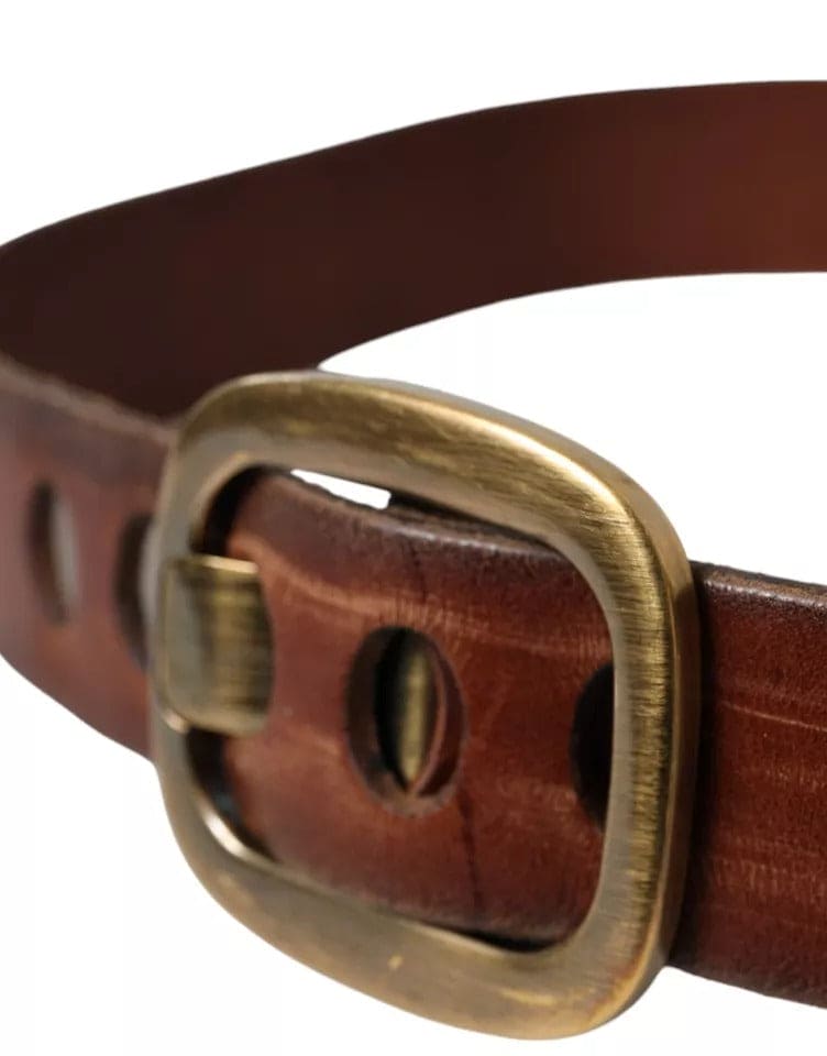 Ceinture Dolce &amp; Gabbana en cuir marron avec boucle en métal doré pour femme