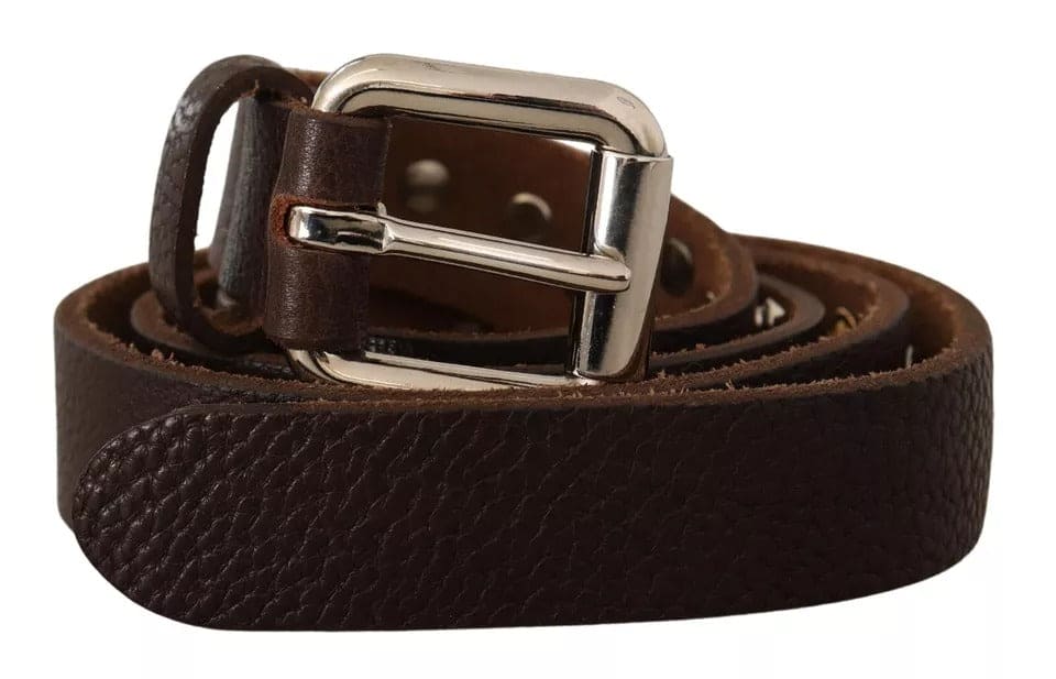 Ceinture en cuir marron avec boucle en métal argenté cloutée Dolce &amp; Gabbana