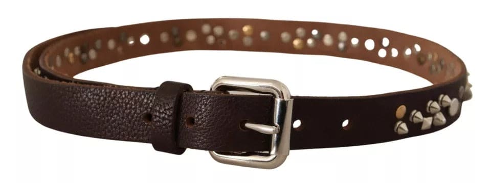 Ceinture en cuir marron avec boucle en métal argenté cloutée Dolce &amp; Gabbana