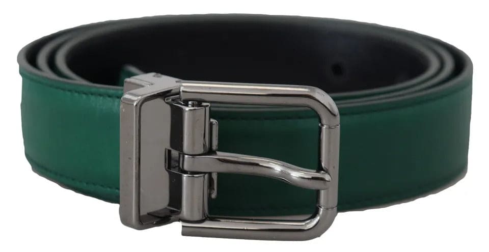 Ceinture Dolce &amp; Gabbana en cuir de veau vert avec boucle en métal argenté