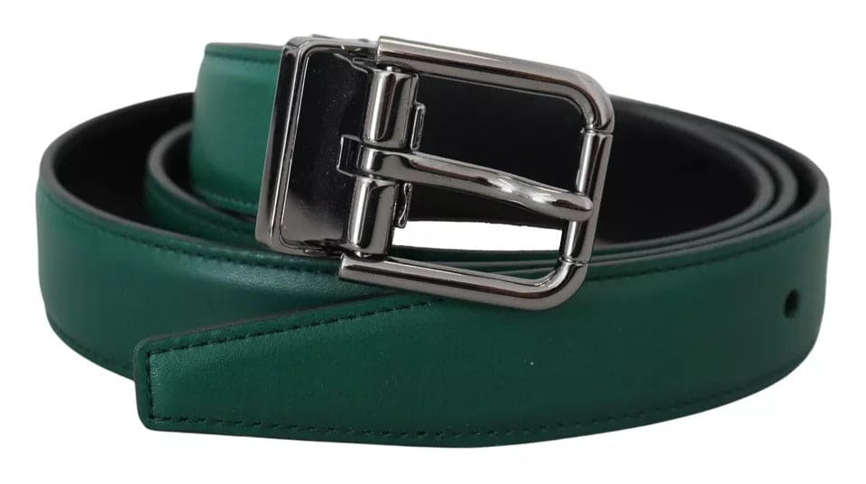 Ceinture Dolce &amp; Gabbana en cuir de veau vert avec boucle en métal argenté