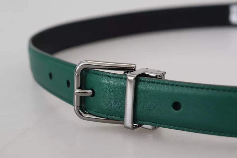 Ceinture Dolce &amp; Gabbana en cuir de veau vert avec boucle en métal argenté