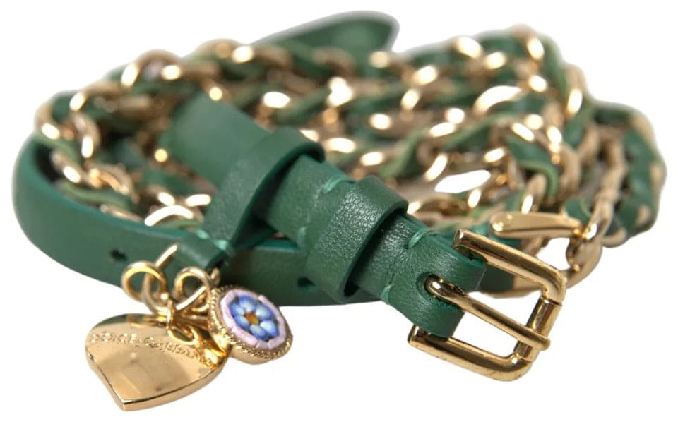 Dolce & Gabbana Green Embellished Chain Gold Buckle Belt