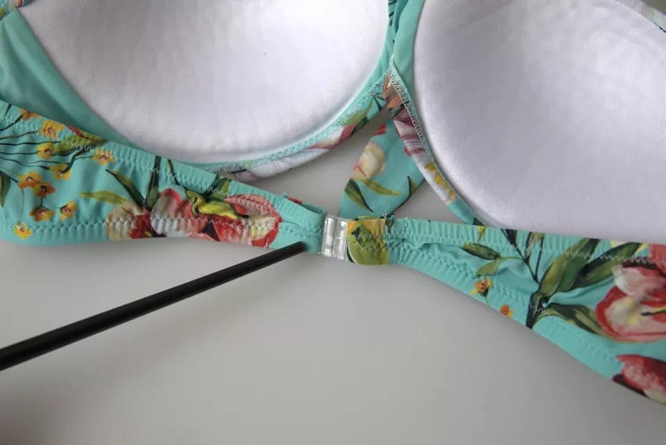 Haut de bikini de plage à imprimé floral vert menthe Dolce &amp; Gabbana