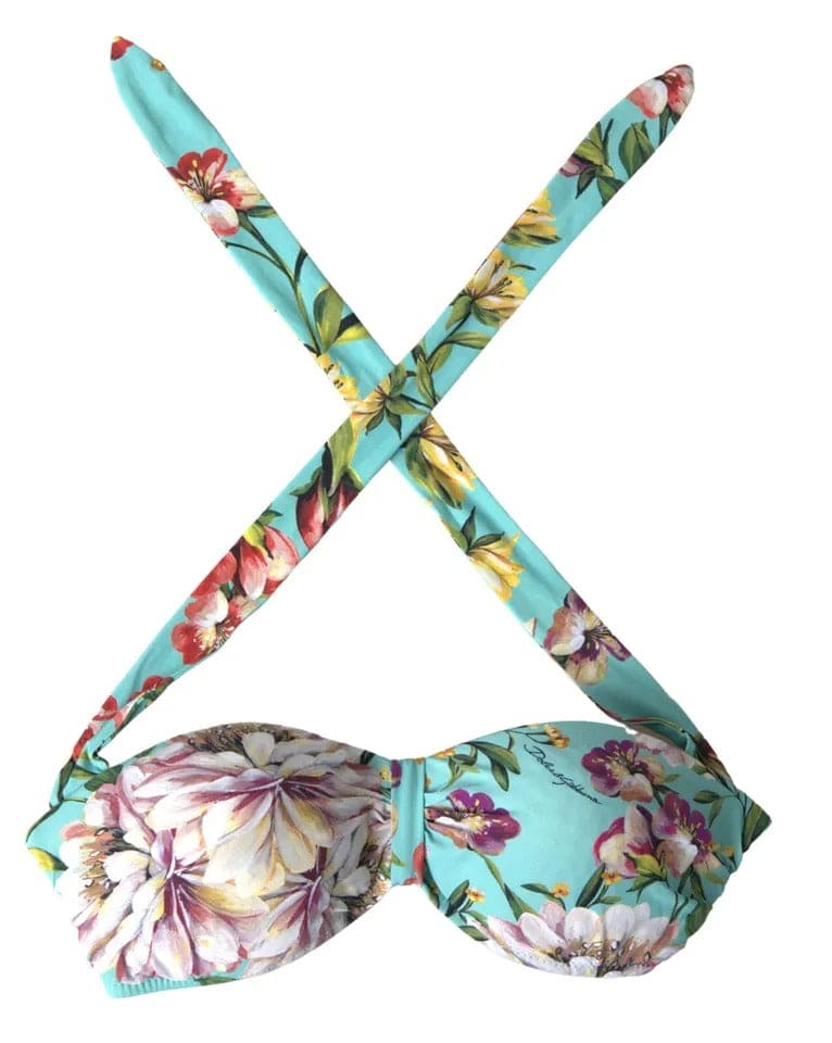 Haut de bikini de plage à imprimé floral vert menthe Dolce &amp; Gabbana