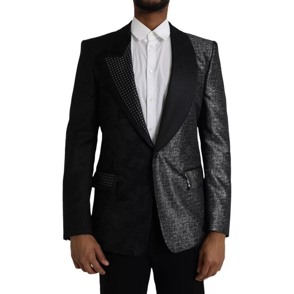 Blazer croisé en soie noir argenté Dolce &amp; Gabbana