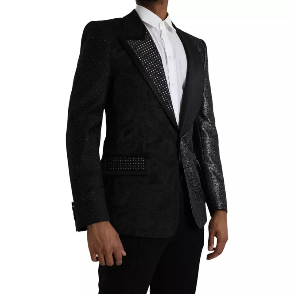 Blazer croisé en soie noir argenté Dolce &amp; Gabbana