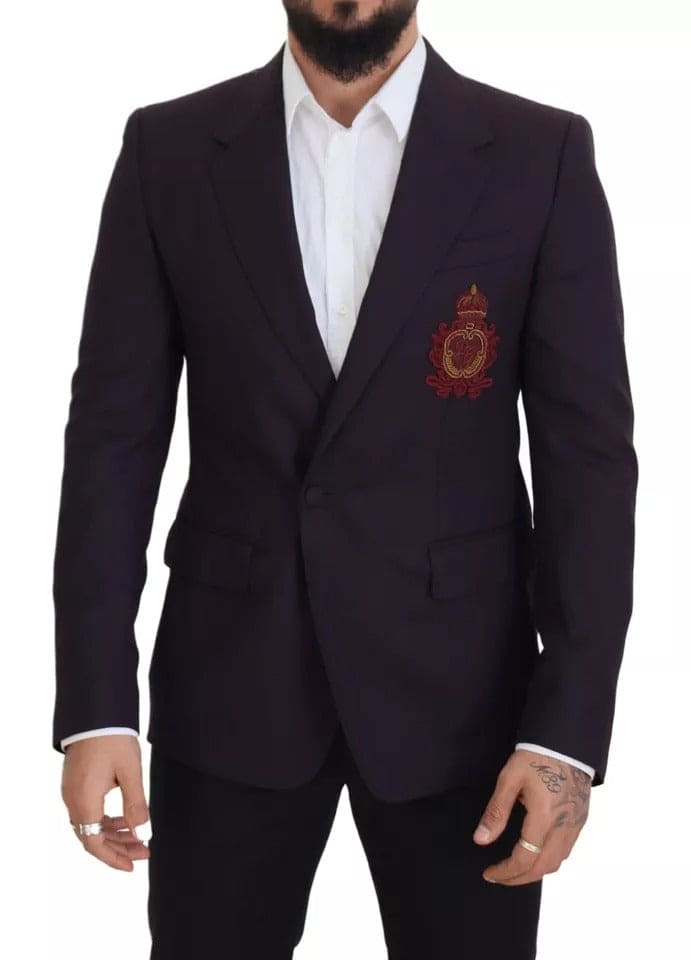 Blazer en laine à boutonnage simple et logo violet Dolce &amp; Gabbana