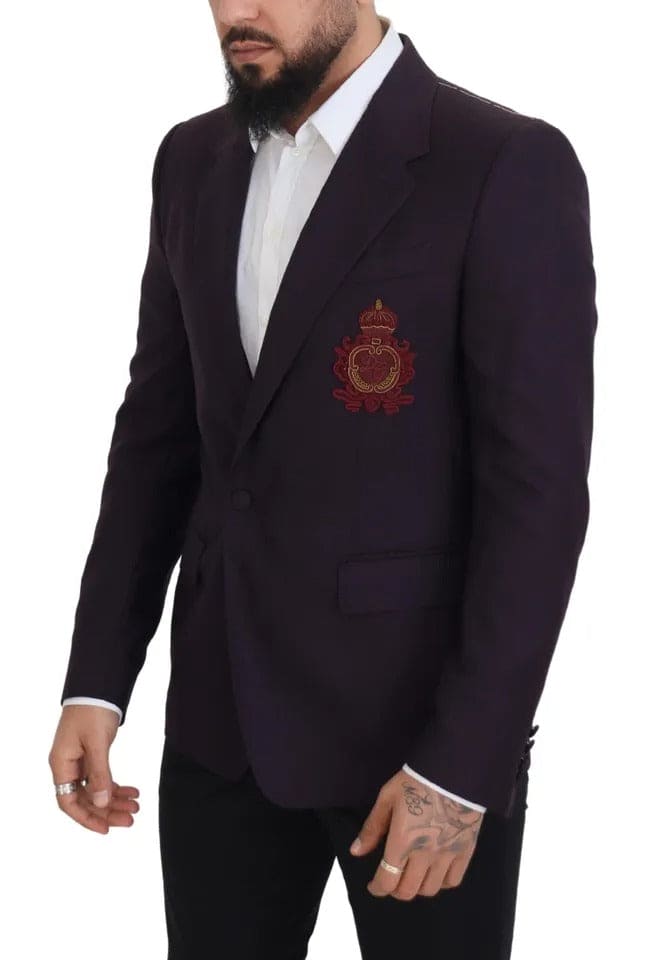 Blazer en laine à boutonnage simple et logo violet Dolce &amp; Gabbana