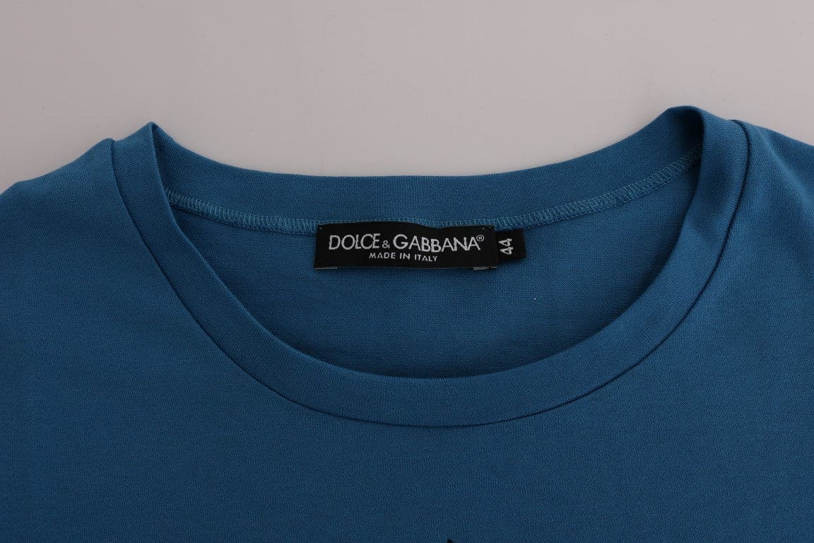 Camiseta de algodón azul chic de Dolce &amp; Gabbana con estampado 2017