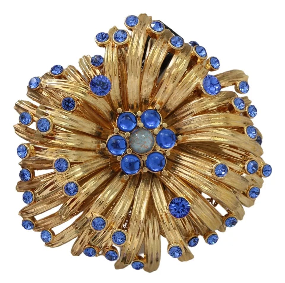 Broche Dolce &amp; Gabbana en laiton doré ornée de cristaux bleus