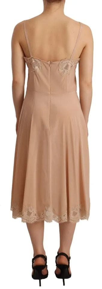 Vestido midi de tirantes finos con corte en A y encaje beige de Dolce &amp; Gabbana